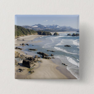 OR, Oregon-kust, Ecola State Park, Crescent 2 Vierkante Button 5,1 Cm