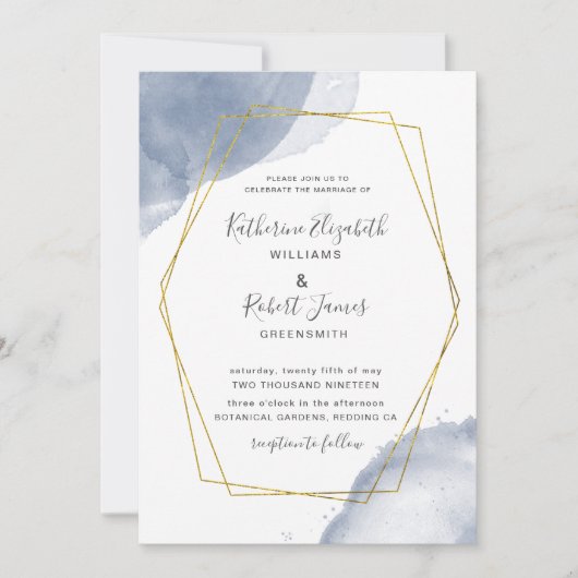 or poussiéreux élégant bleu Faire-part de mariage (Devant)