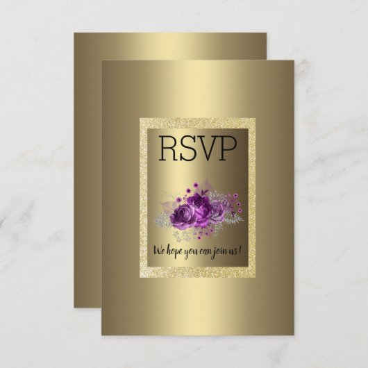 Or Purple Simple Elegant Floral RSVP (Devant / Derrière)