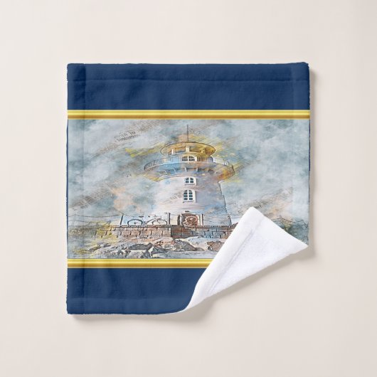 Or romantique avec base de données de phare côtier (Gant de toilette)