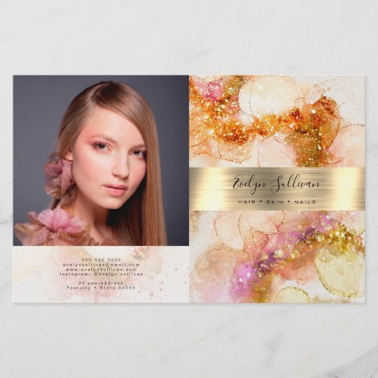 or rose aquarelle fausse feuille bifold brochure (Devant)