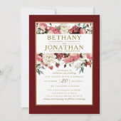 Or rose et Faire-part de mariage floral bourguigno (Devant)