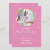 Or rose Fille moderne. Invitation de fête d'annive (Devant / Derrière)