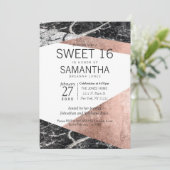 Or Rose moderne et marbre doux 16 Invitations (Debout devant)