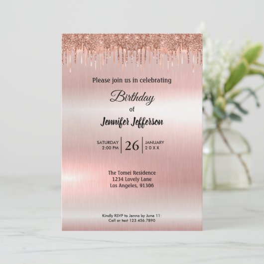 Or rose moderne invitation Anniversaire (Debout devant)