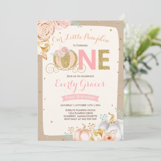 Or rose rustique de ?ère invitation d'anniversaire (Debout devant)