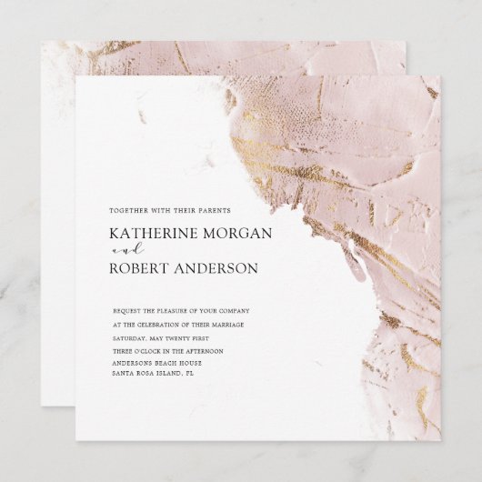 or rose texturé Faire-part de mariage moderne (Devant / Derrière)