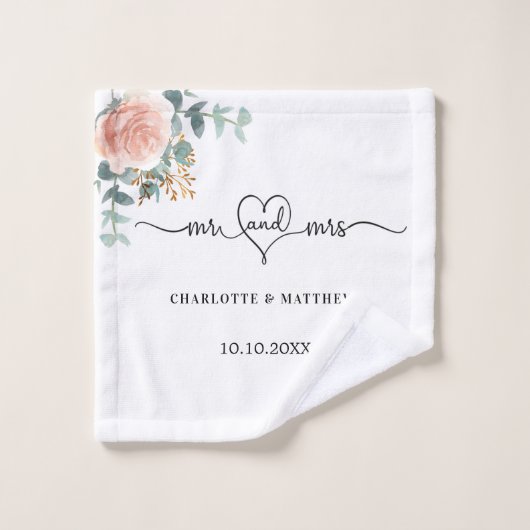 or rose vert fleuri m mme heart mariage (Gant de toilette)