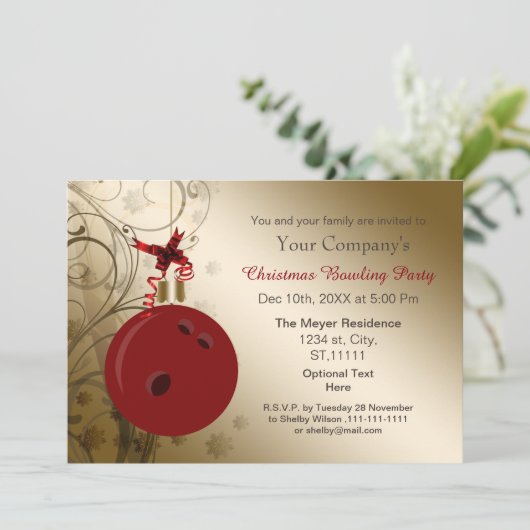 or rouge Fête corporative Bowling Invitation (Debout devant)