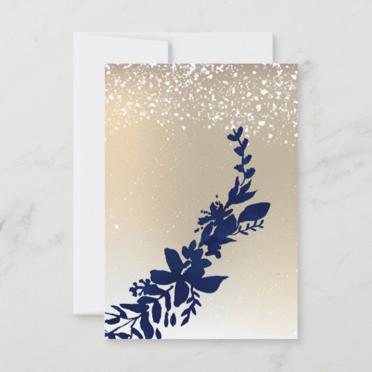 or script bleu feuille neige élégant hiver QR rsvp (Dos)