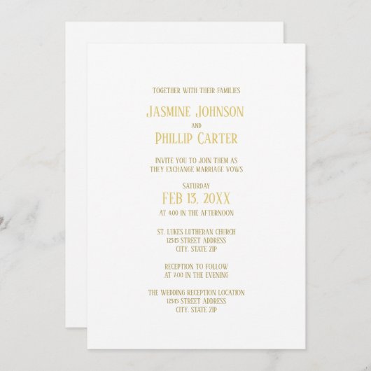Or simple - Invitation Mariage/Réception (Devant / Derrière)