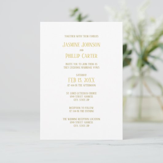 Or simple - Invitation Mariage/Réception 3x5 (Debout devant)