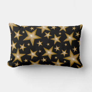 "Or" Stars imprimé lancer oreiller lumbar noir
