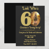 Or sur noir avec photo 60th Birthday Invitation (Devant / Derrière)