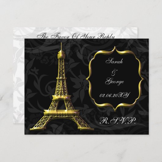 or Tour Eiffel Française Mariage carte rsvp (Devant / Derrière)