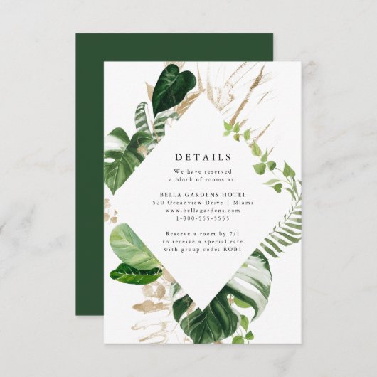 Or tropical | Carte de détails Mariage (Devant / Derrière)