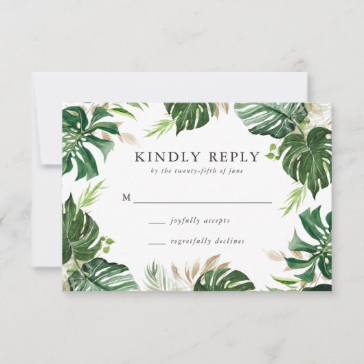 Or tropical | Carte RSVP de mariage (Devant)