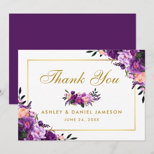 Or Ultra violet violet Mariage Floral Merci (Devant / Derrière)