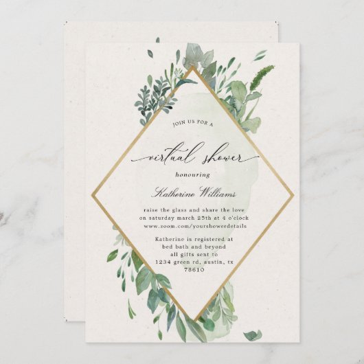 or verdure baby shower virtuel Invitation (Devant / Derrière)