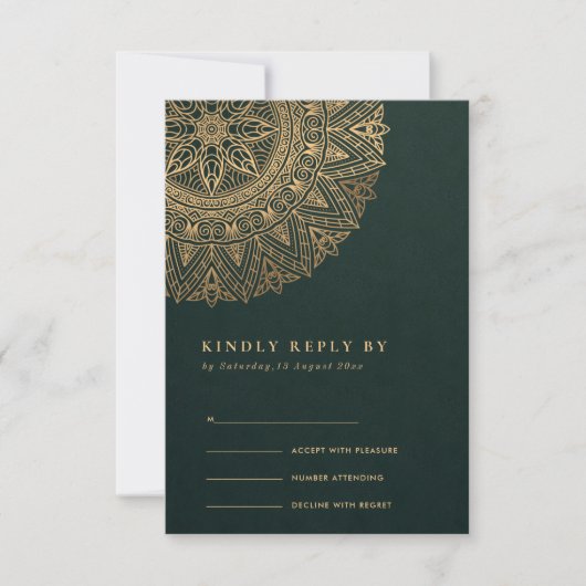 OR VERT CLASSIQUE ORNATE MANDALA MARIAGE RSVP (Devant)