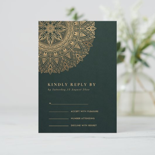 OR VERT CLASSIQUE ORNATE MANDALA MARIAGE RSVP (Debout devant)