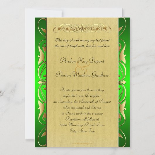 Or vert de duc grand bijou et invitation verte (Dos)