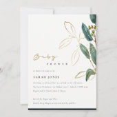 OR VERT EUCALYPTUS FOLIAGE BABY SHOWER INVITATION (Devant)