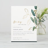 OR VERT EUCALYPTUS FOLIAGE BABY SHOWER INVITATION (Debout devant)