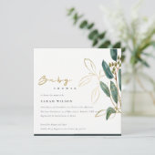 OR VERT EUCALYPTUS FOLIAGE BABY SHOWER INVITATION (Debout devant)