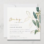 OR VERT EUCALYPTUS FOLIAGE BABY SHOWER INVITATION (Devant)