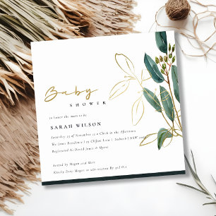 OR VERT EUCALYPTUS FOLIAGE BABY SHOWER INVITATION