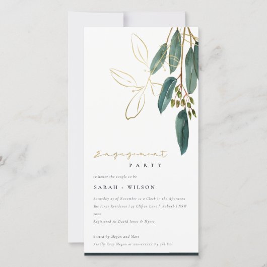 OR VERT EUCALYPTUS FOLIAGE FIANÇAILLES INVITATION (Devant)