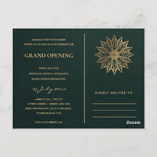 OR VERT ORNATE MANDALA GRAND OUVERTURE INVITATION (Dos)