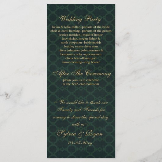 or vert Snowflakes programmes de mariage longueur  (Dos)