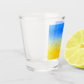 Oraal geel blauw geometrisch maaspatroon shot glas (Links)