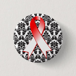 Orale kanker Damask Red en White Ribbon Ronde Button 3,2 Cm