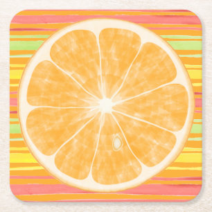 Orang Citrus Slice op Stripes Vierkante Kartonnen Onderzetter