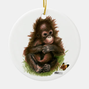 Orang-oetan Baby en Vlinder Keramisch Ornament