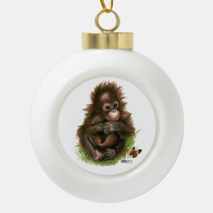 Orang-oetan Baby en Vlinder Keramische Bal Ornament
