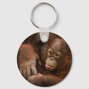 Orang-oetan moeder en baby in de dierentuin sleutelhanger