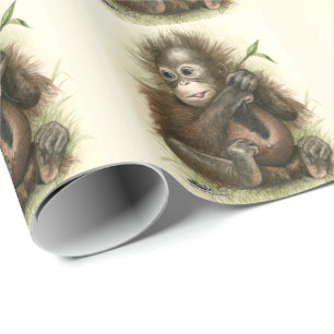 Orang-oetanbaby met bladeren cadeaupapier