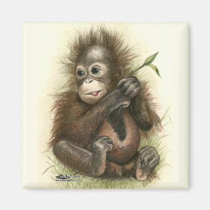 Orang-oetanbaby met bladeren magneet