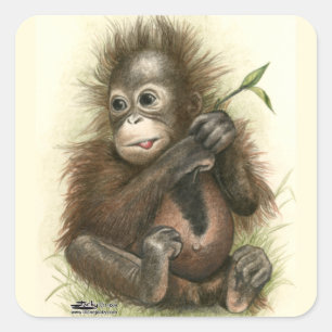 Orang-oetanbaby met bladeren vierkante sticker