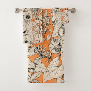 Orang White Graphic Flowers Pattern Bad Handdoek