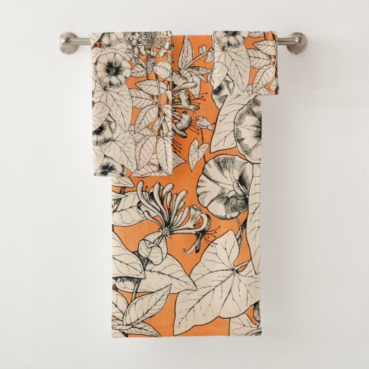 Orang White Graphic Flowers Pattern Bad Handdoek (Insitu)