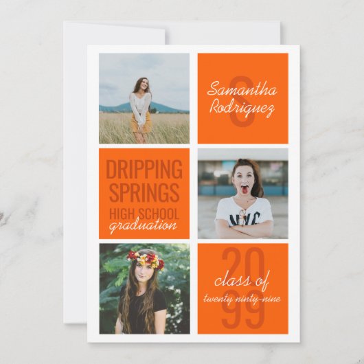 Orange 3-Photo Fun Boxes Graduation Invitation (Devant)