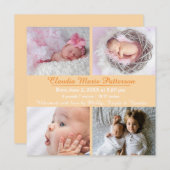 Orange 4 Photos - Faire-part de naissance (Devant / Derrière)