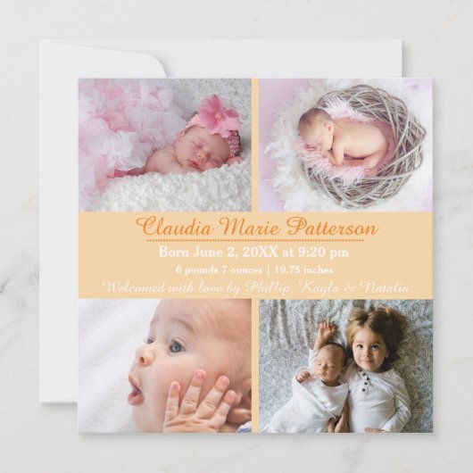 Orange 4 Photos - Faire-part de naissance (Devant)