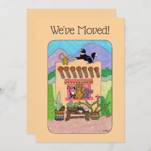 Orange Adobe House & Cats Moving Faire-part (Devant / Derrière)