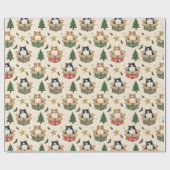 Orange and Black & White Kittens Christmas Pattern Cadeaupapier (Vlak)